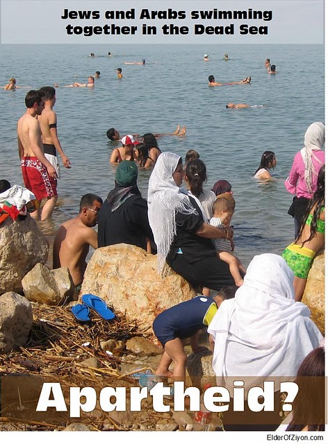 Judos y rabes juntos, bandose en el Mar Muerto ...